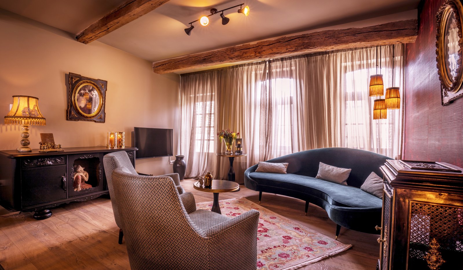 The living room with velvet sofa